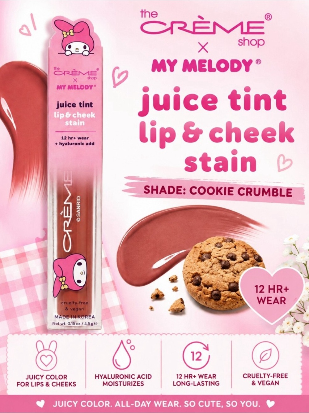 The Crème Shop X My Melody Juice Tint Lip & Cheek Stain -Cookie Crush .13 oz